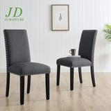 Set of 2 Upholstered Fabric Dining Chairs – High Back with Nailhead Trim, Parsons Style Side Chairs for Kitchen & Dining Room, Dark Grey