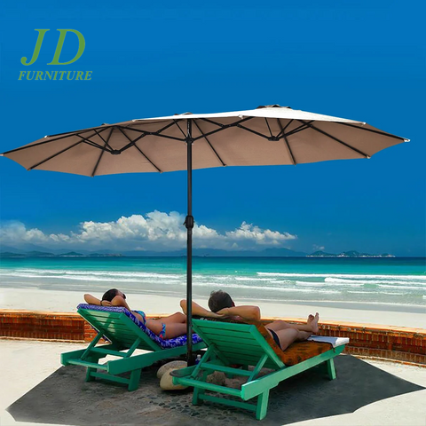 15ft Double-Sided Market Umbrella – Twin Patio Umbrella with Crank, Tan Outdoor Shade