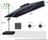 11' Double Top Deluxe Square Patio Umbrella – Offset Hanging Cantilever Market Umbrella for Garden, Grey
