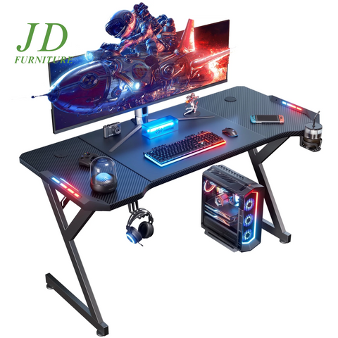 63'' Gaming Desk with LED Lights – Ergonomic Large Computer Table for Adults & Teens, Black