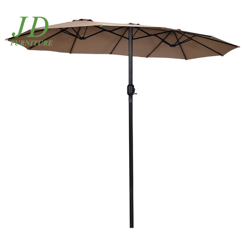 15ft Double-Sided Market Umbrella – Twin Patio Umbrella with Crank, Tan Outdoor Shade