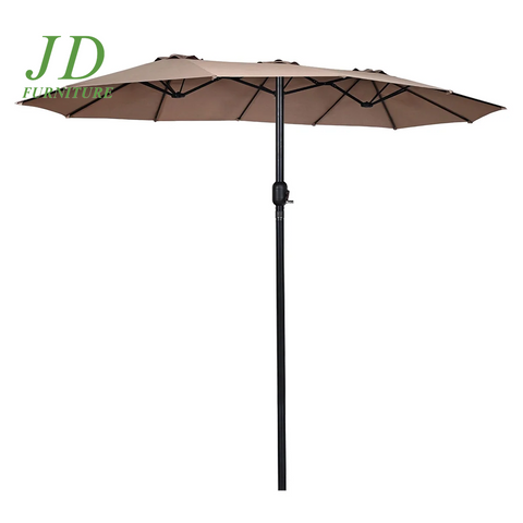 15ft Double-Sided Market Umbrella – Twin Patio Umbrella with Crank, Tan Outdoor Shade