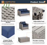 4-Piece Modern Rectangular Patio Conversation Set – Blue Outdoor Sectional, All-Weather Furniture Set for 4
