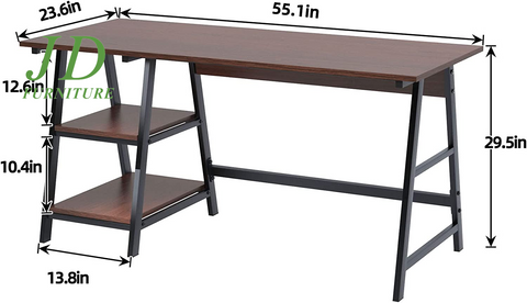 55Inch Desk Computer Desk with Shelf Office Desk Computer Workstation Trestle Desk PC Desk (Red Walnut, 55 Inches)