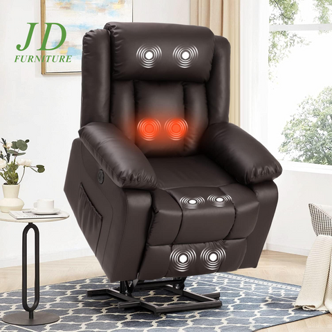Power Lift Recliner Chair for Elderly – Electric Massage & Heat, PU Leather, Brown