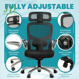Officefactor Big and Tall Office Chair – 500 lbs Rated, High Back Ergonomic Chair with Flip-Up Arms, Adjustable Lumbar Support & Headrest, Mesh Back, Black