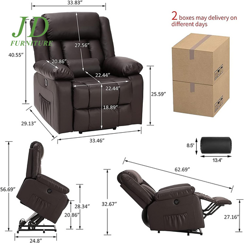 Power Lift Recliner Chair for Elderly – Electric Massage & Heat, PU Leather, Brown