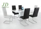 Border Extendable Metal Base Dining Table – Modern Adjustable Table for Dining Room or Kitchen