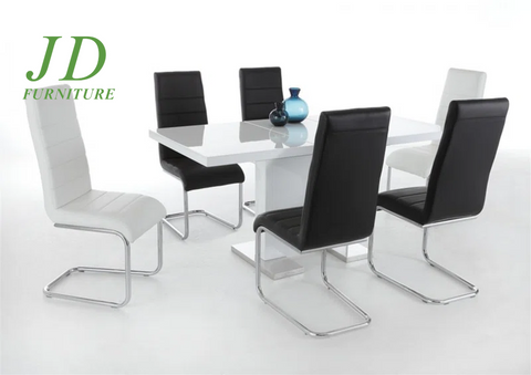 Border Extendable Metal Base Dining Table – Modern Adjustable Table for Dining Room or Kitchen