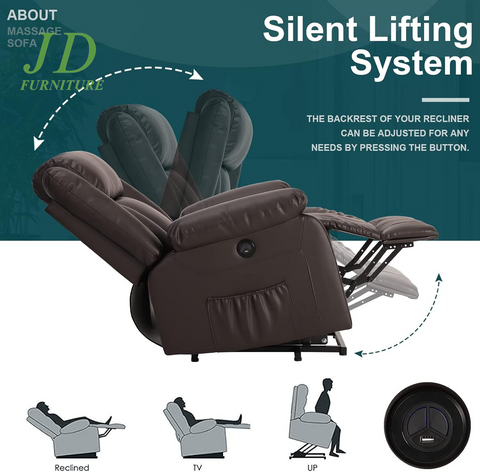 Power Lift Recliner Chair for Elderly – Electric Massage & Heat, PU Leather, Brown