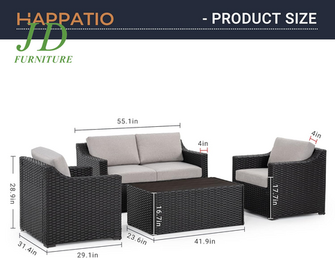 4-Piece Patio Conversation Set – Outdoor Sectional All-Weather Furniture Set, Brown/Grey