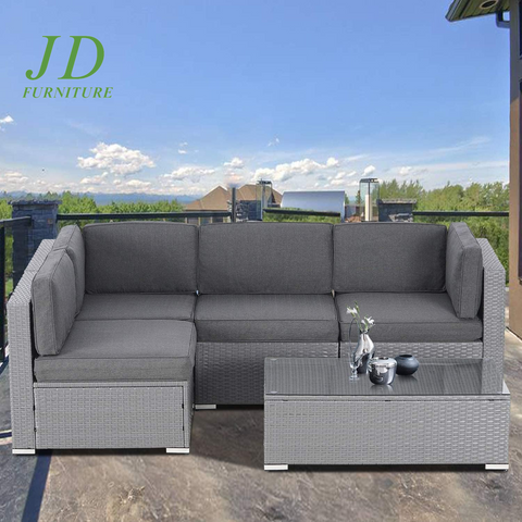5-Piece Outdoor Patio Furniture, Grey Wicker Furniture Modular Patio Sectional Sofas Outdoor Conversation Set for Garden, Balcony, Deck, Lawns, Porch - Gray