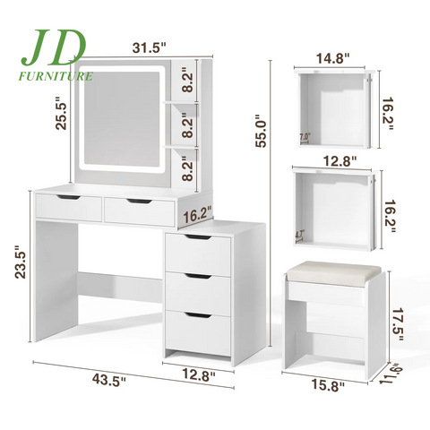 Makeup Vanity with Mirror and Lights Large Vanity Table Set White