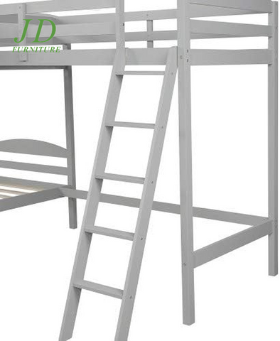 Twin Loft Bed for Kids, Wood Loft Bed L-Shaped Corner Bunk Bed Frame 3 Bed Bunk Loft Bed with Full Guardrails and Flat Ladder (Grey)