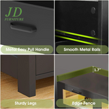 6-Drawer LED Dresser for Bedroom – Modern Black Wood Dresser with Built-In Power Outlets