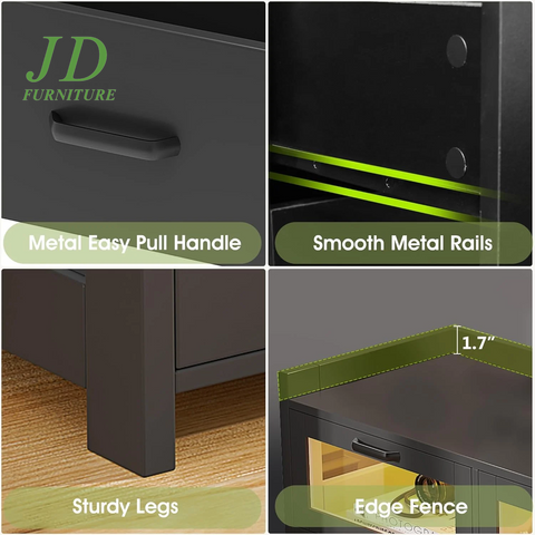 6-Drawer LED Dresser for Bedroom – Modern Black Wood Dresser with Built-In Power Outlets