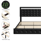 Full Size Floating LED Platform Bed Frame – Black PU Leather, Tufted Upholstered Headboard, Underbed Storage