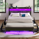 Franzi Bed with Storage Headboard – Bed Frame with 4 Drawers, Charging Station & RGB LED Lights