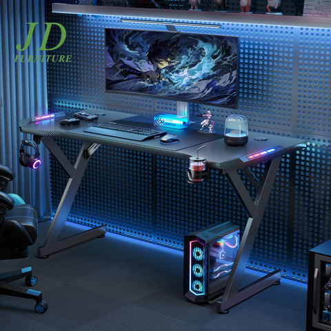 63'' Gaming Desk with LED Lights – Ergonomic Large Computer Table for Adults & Teens, Black