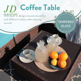 6-Piece Outdoor Patio Sectional Sofa Set Brown Wicker Furniture Set with Turquoise Seat Cushions & Tempered Glass Coffee Table