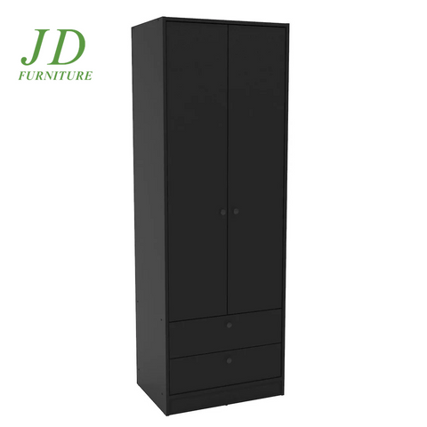 Denmark Modern 2-Door Bedroom Armoire – Black Storage Cabinet with 2 Drawers