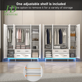 70" Armoire Wardrobe Closet with LED Lights, 4 Door Wardrobe Armoire with 2 Large Drawers, LED Wood Armoire Storage with Hanging Rods and Multi-Layer Shelves(White)