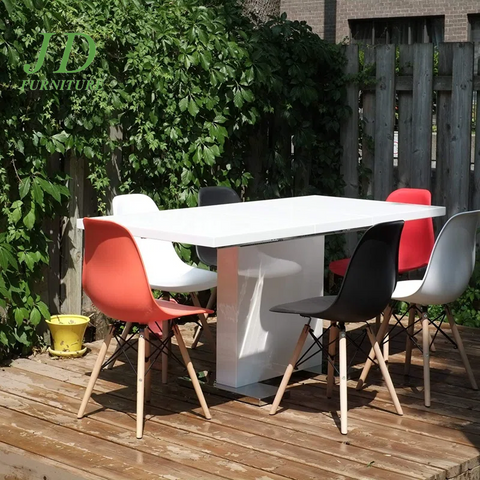 Border Extendable Metal Base Dining Table – Modern Adjustable Table for Dining Room or Kitchen