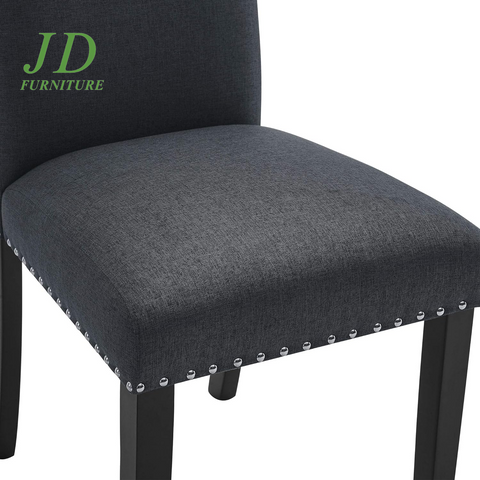 Set of 2 Upholstered Fabric Dining Chairs – High Back with Nailhead Trim, Parsons Style Side Chairs for Kitchen & Dining Room, Dark Grey