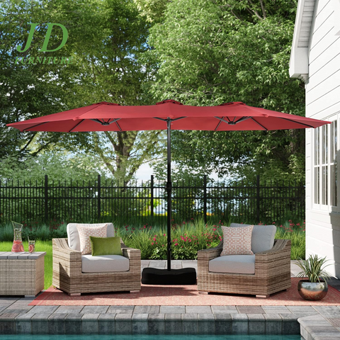 15-Ft Double-Sided Patio Umbrella – Outdoor Market Umbrella with Crank, Base Included, Red