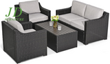 4-Piece Patio Conversation Set – Outdoor Sectional All-Weather Furniture Set, Brown/Grey