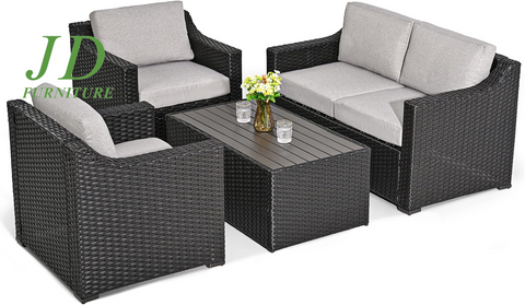 4-Piece Patio Conversation Set – Outdoor Sectional All-Weather Furniture Set, Brown/Grey