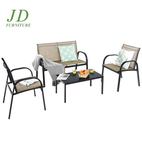4PCS Patio Conversation Furniture Set All-Weather Garden Outdoor Brown