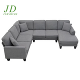Convertible U-Shaped Modular Sectional Sofa – 7-Seat Fabric Sleeper Couch with Chaise & Recliner, Dark Gray