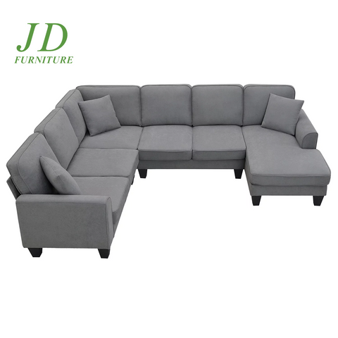 Convertible U-Shaped Modular Sectional Sofa – 7-Seat Fabric Sleeper Couch with Chaise & Recliner, Dark Gray