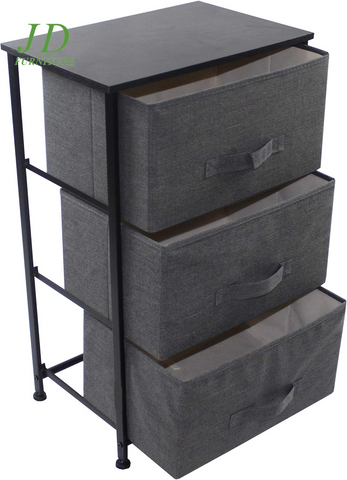 3-Drawer Nightstand – Bedside Table with Fabric Bins, Wood Top & Steel Frame for Bedroom, Office, or Dorm