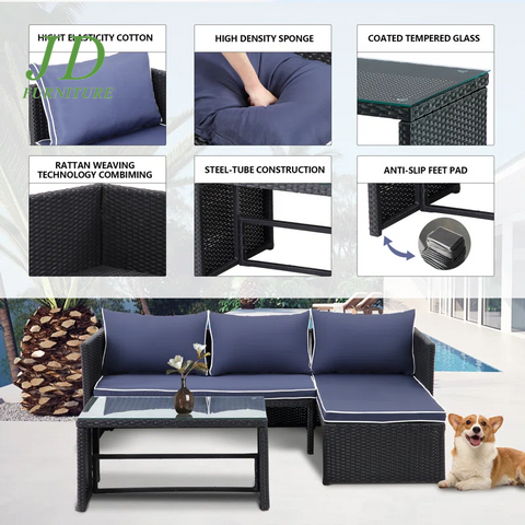 Lotis 3 Piece Rattan Sofa Seating Group with Cushions