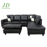 Convertible L-Shaped Sectional Sofa – Black Couch for Small Living Room (Without Ottoman)