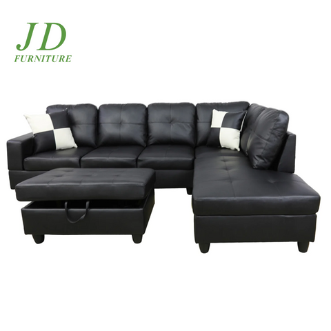 Convertible L-Shaped Sectional Sofa – Black Couch for Small Living Room (Without Ottoman)