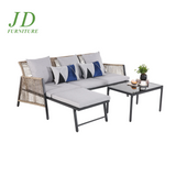 Outdoor Furniture Set - 3 Piece Metal Reclining Outdoor Conversation Sets with Cushion, Gray/Gray