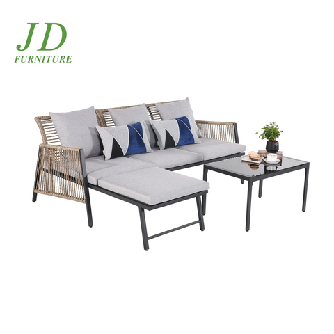 Outdoor Furniture Set - 3 Piece Metal Reclining Outdoor Conversation Sets with Cushion, Gray/Gray