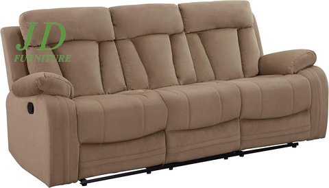 Elton 3-Piece Beige Reclining Sofa Set – Microfiber Sofa, Loveseat & Chair with Lumbar Support & Extra Padding, 6-Seater