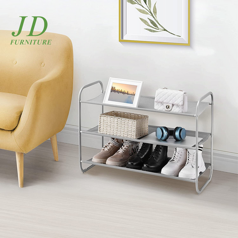3-Tier Shoe Rack, Fabric Shoe Shelf for Closet Bedroom Entryway (Light Gray)