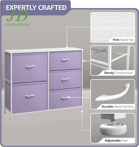 5-Drawer Kids Dresser – Storage Chest with Steel Frame, Wood Top & Tie-Dye Fabric Bins for Bedroom, Nursery & Closet