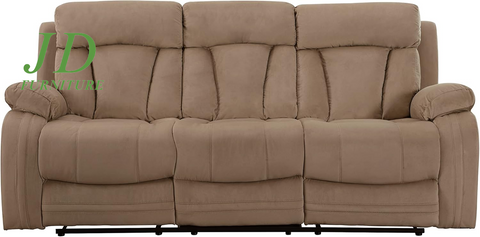 Elton 3-Piece Beige Reclining Sofa Set – Microfiber Sofa, Loveseat & Chair with Lumbar Support & Extra Padding, 6-Seater