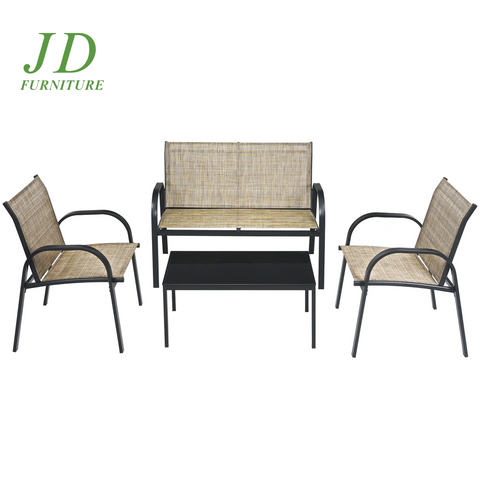 4PCS Patio Conversation Furniture Set All-Weather Garden Outdoor Brown