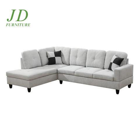 Modern L-Shaped Sectional Sofa Set – Off-White Chenille Couch for Apartment Living Room (No Ottoman)