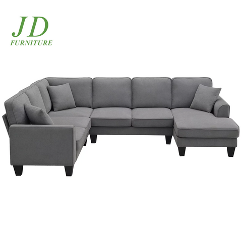 Convertible U-Shaped Modular Sectional Sofa – 7-Seat Fabric Sleeper Couch with Chaise & Recliner, Dark Gray