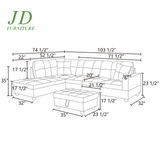Modern L-Shaped Sectional Sofa Set – Off-White Chenille Couch for Apartment Living Room (No Ottoman)