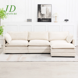 Sectional Sofa with Ottoman, Small L Shaped Free Combination Corduroy Couch Furniture Sets for Living Room, Beige