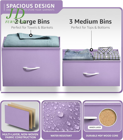 5-Drawer Kids Dresser – Storage Chest with Steel Frame, Wood Top & Tie-Dye Fabric Bins for Bedroom, Nursery & Closet